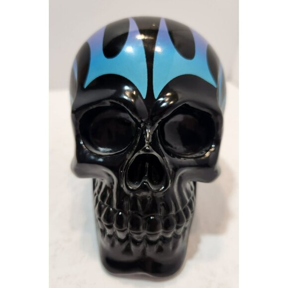 Flaming Skull Plastic Piggy Bank Blue Purple Black w/ Stopper Halloween Decor - Picture 11 of 15